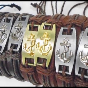 Leather Bracelet With Raised Anchor